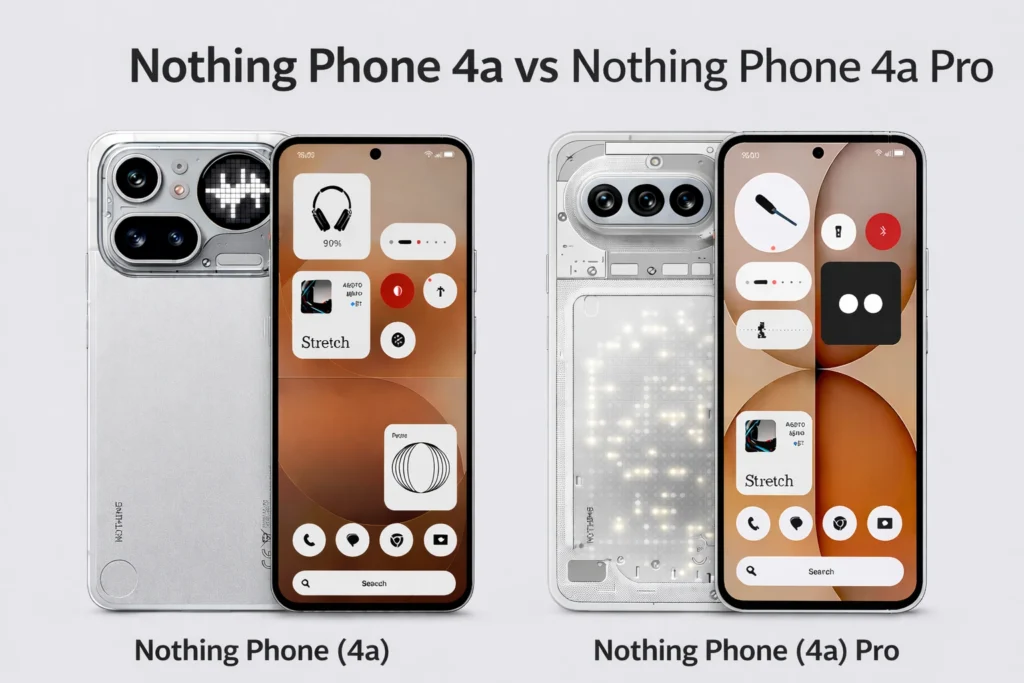 Nothing Phone 4a vs Nothing Phone 4a Pro comparison showing design and camera differences